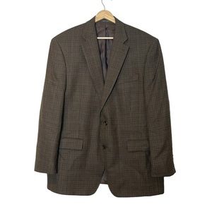 Lauren Ralph Lauren Mens 100% Wool Herringbone Plaid Blazer Size 44R Brown